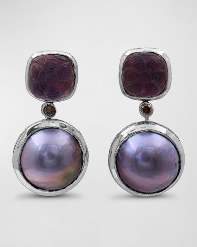 Stephen Dweck Hand Carved Natural Quartz And Mabe Pearl Earrings - Multicolor