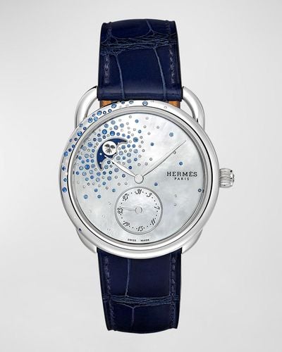Hermès Arceau Petite Lune Watch, Large Model, 38 Mm - Blue