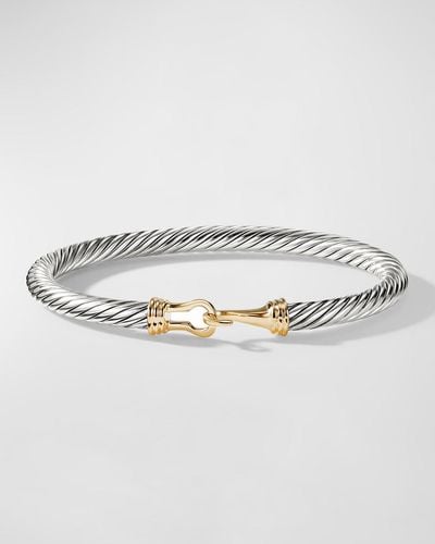 David Yurman Cable Buckle Bracelet With 14k Gold In Silver, 5mm - Metallic