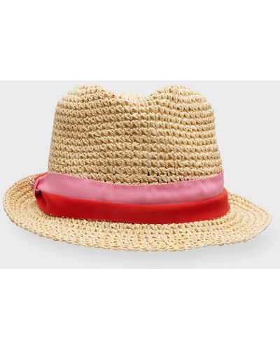Kate Spade Trilby Straw Fedora With Bicolor Band - Natural