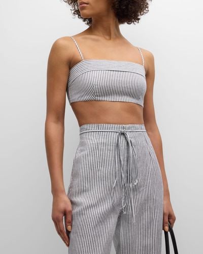 Onia Air Linen Striped Foldover Cropped Top - Gray