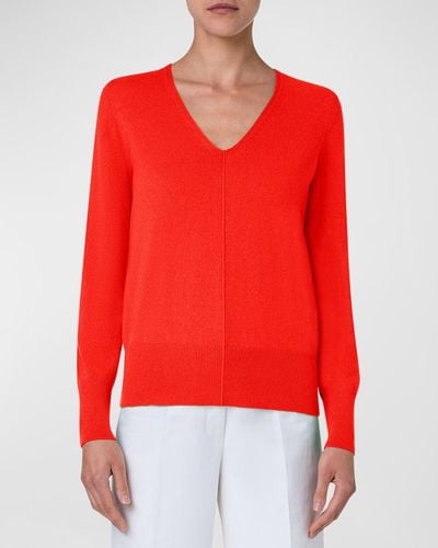 Akris V-Neck Cashmere Sweater - Red