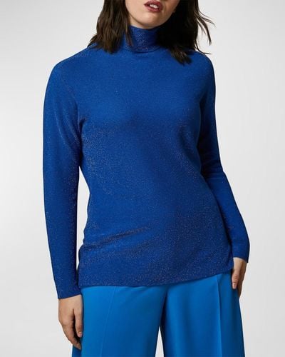 Marina Rinaldi Plus Size Cosa Shimmer-Knit Turtleneck Sweater - Blue