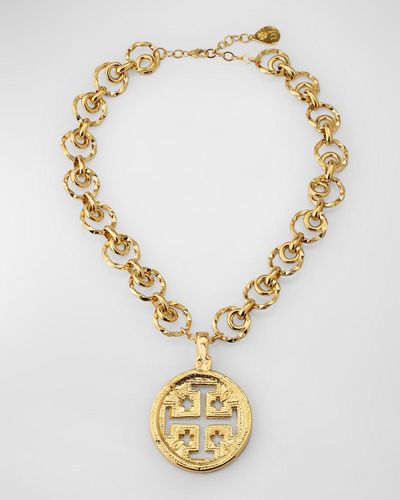 Devon Leigh Cross Medallion Necklace - Metallic