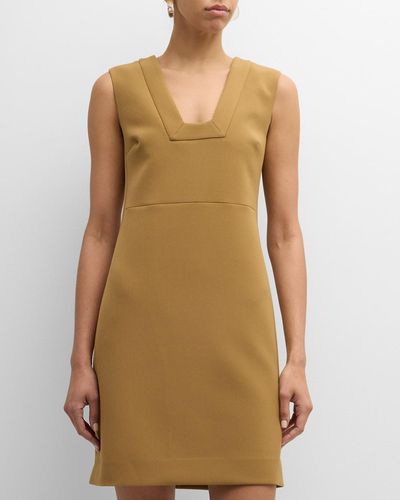 St. John Square-Neck Sleeveless Stretch Crepe Mini Suiting Dress - Natural
