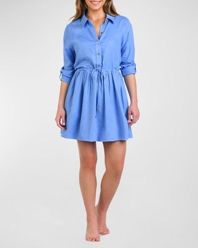 La Blanca Delphine Coast Mini Shirtdress - Blue