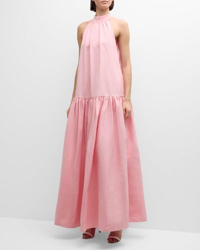 STAUD Marlowe Neck-Tie Tiered Maxi Dress - Pink