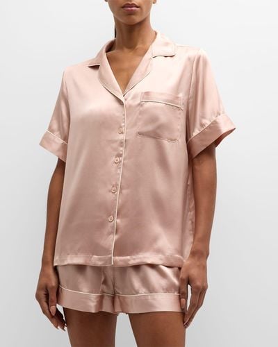 Neiman Marcus Short Silk Charmeuse Pajama Set - Natural