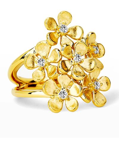Syna 18k Yellow Gold Satin Flower Bunch Diamond Ring, Size 7 - Metallic