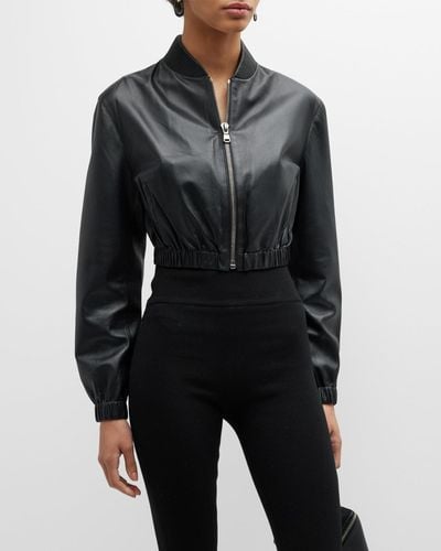 Zeynep Arcay Leather Mini Bomber Jacket - Black
