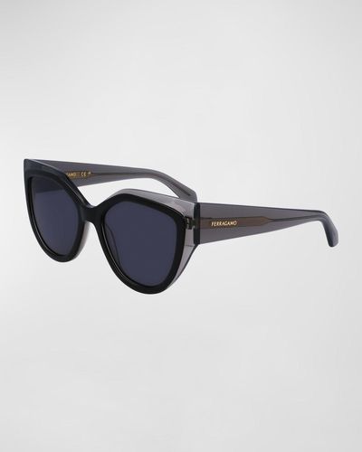 Ferragamo Classic Logo Acetate Cat-Eye Sunglasses - Blue
