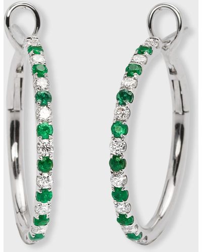 Frederic Sage 18k White Gold Alternating Diamond And Emerald Hoop Earrings - Metallic