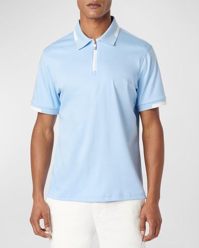 Bugatchi Pima Cotton Quarter-Zip Polo Shirt - Blue