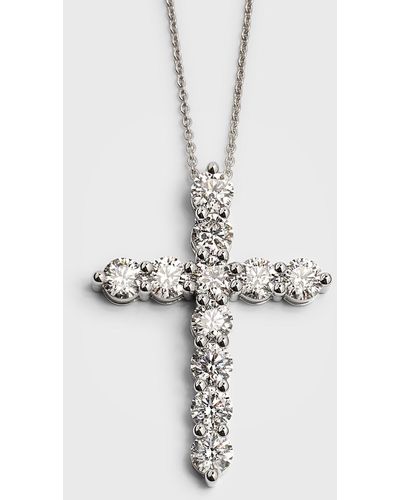 Neiman Marcus Lab Grown Diamond 18K Round Cross Pendant Necklace, 5.5Tcw - Metallic