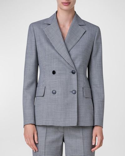 Akris Marvin Micro Houndstooth Double-Breasted Blazer - Blue