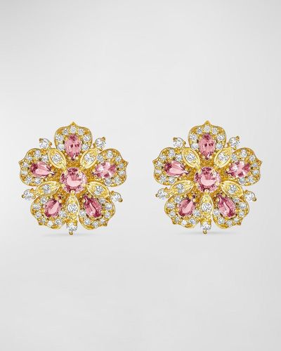 Tanya Farah 18k Jasmine Bloom Pink Sapphire And Diamond Flower Earrings - Metallic