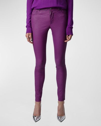 Zadig & Voltaire Phlame Crinkled Leather Pants - Purple