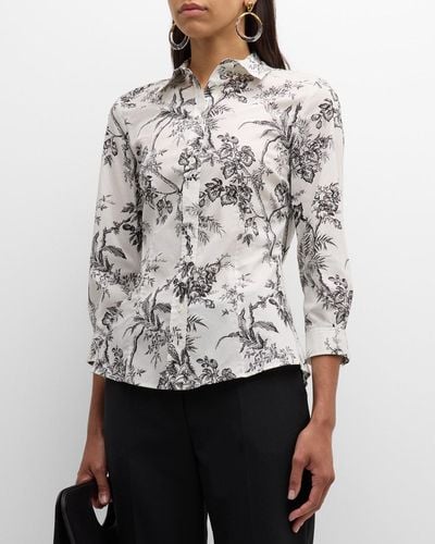 Carolina Herrera Toile-Print Fitted Classic Shirt - Gray