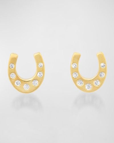 Jennifer Meyer 18K Mini Horseshoe Stud Earrings With Diamond Accents - Metallic