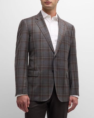Emporio Armani Plaid Wool Sport Coat - Gray
