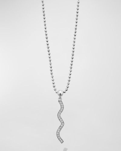 Lagos Caviar Spark Diamond Wave Pendant On Chain Necklace - White