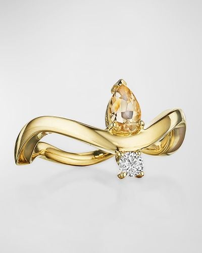 Hueb 18k Mirage Yellow Gold Ring With Vs/gh Diamond And Yellow Sapphire - Metallic