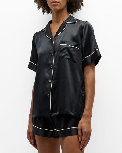Neiman Marcus Short Silk Charmeuse Pajama Set - Black