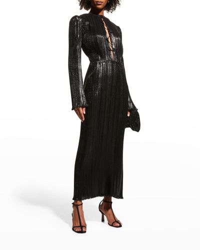 Altuzarra Corra Lace-up Metallic Plisse Midi Dress - Black