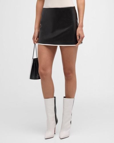 Alice + Olivia Rubi Contrast-Trim Vegan Leather Mini Skirt - Black