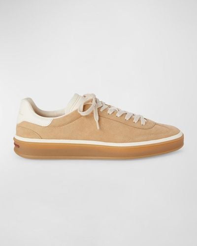 Loro Piana Mixed Leather Low-Top Tennis Sneakers - White
