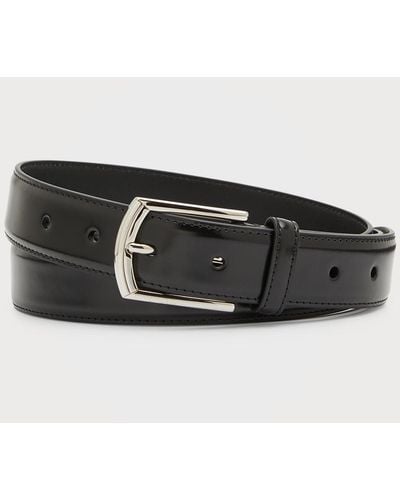 Brunello Cucinelli Rectangle-Buckle Leather Belt - Black