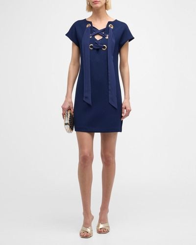 Trina Turk Orlando Lace-Up Cap-Sleeve Mini Dress - Blue