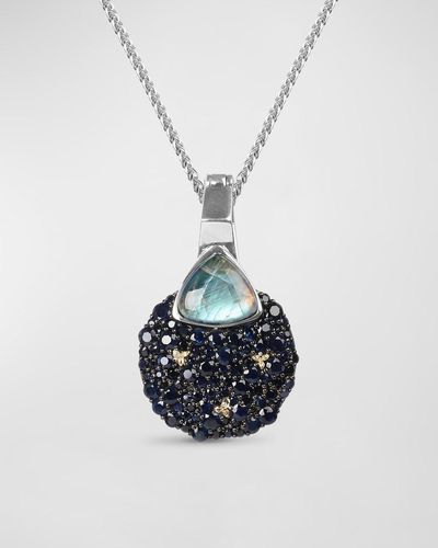 Stephen Dweck Moonstone And Blue Topaz Pendant Necklace In Sterling Silver With 18k Gold Flowers - White