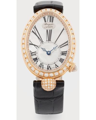 Breguet 18k Rose Gold Diamond Watch With Alligator Strap - Gray