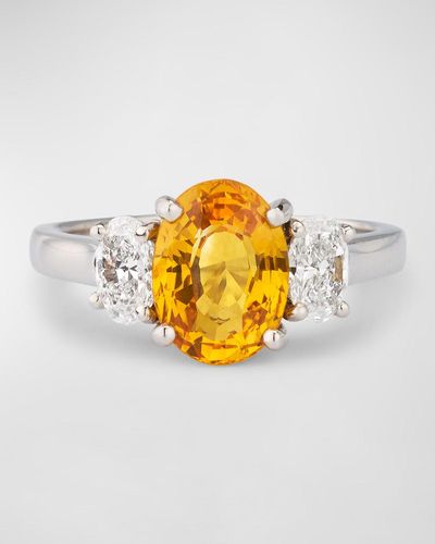 Oscar Heyman Platinum Sapphire And Diamond Ring, Size 6.5 - Metallic