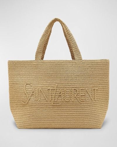 Saint Laurent East-West Logo Raffia Tote Bag - Natural