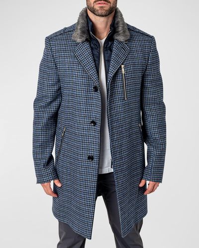 Maceoo Houndstooth Captain Peacoat - Blue