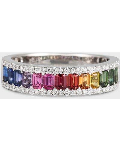 David Kord 18k White Gold Ring With Multicolor Sapphires And Diamonds, Size 6.5