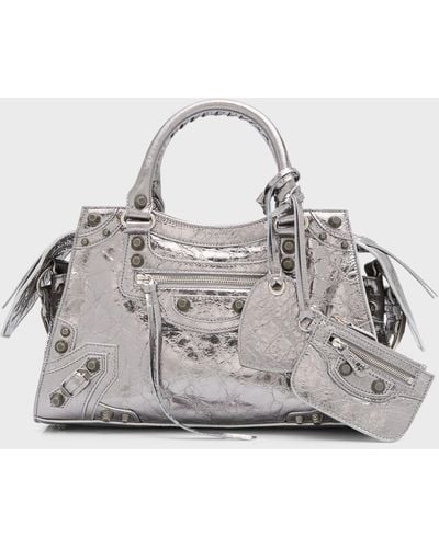 Balenciaga Neo Cagole City Small Metallic Top-Handle Bag - Gray