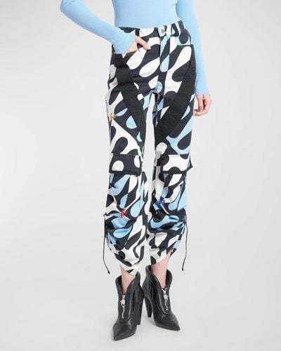Emilio Pucci Mid-Rise Abstract-Print Straight-Leg Roll-Hem Cargo Pants - Blue