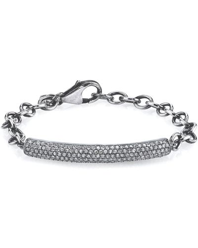 Sheryl Lowe Oxidized Sterling Silver Bracelet With Diamond Bar Station - Metallic