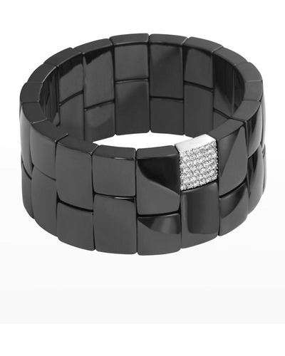’ROBERTO DEMEGLIO And Ceramic Domino 2-Row Stretch Bracelet With One Diamond Section - Gray