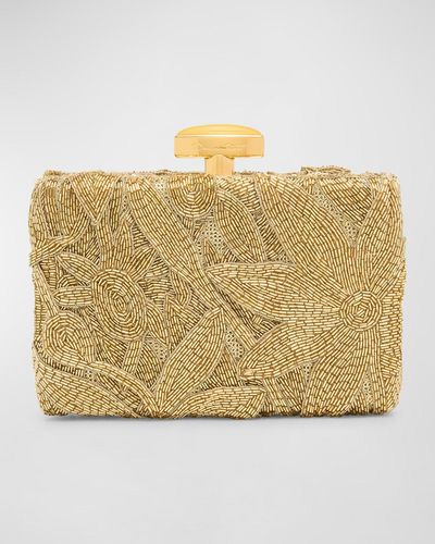 Oscar de la Renta Embellished Satin Clutch Bag - Metallic