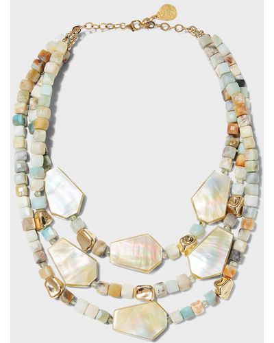 Devon Leigh Aquamarine And Mother-Of-Pearl Multi-Strand Necklace - Metallic