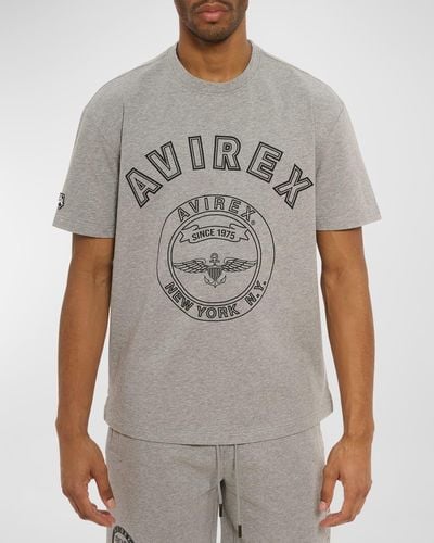 Avirex Stadium Logo-Print Crewneck T-Shirt - Gray