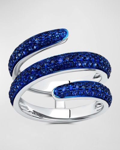 Graziela Gems Rhodium And Sapphire Coil Ring - Blue