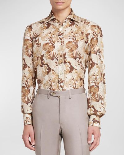 Kiton Cotton Floral-Print Sport Shirt - Natural