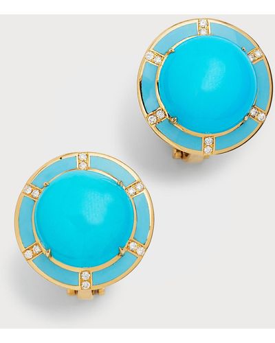 Cicada Jewelry 18k Yellow Gold Turquoise And Diamond Stud Earrings - Blue