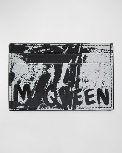 Alexander McQueen Graffiti Logo Leather Card Holder - Metallic