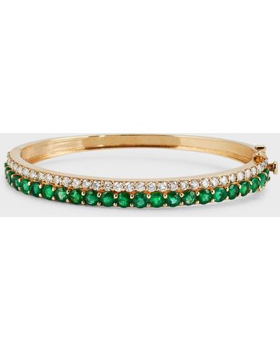 Siena Jewelry 14k Yellow Gold Emerald Diamond Bangle Bracelet - Green